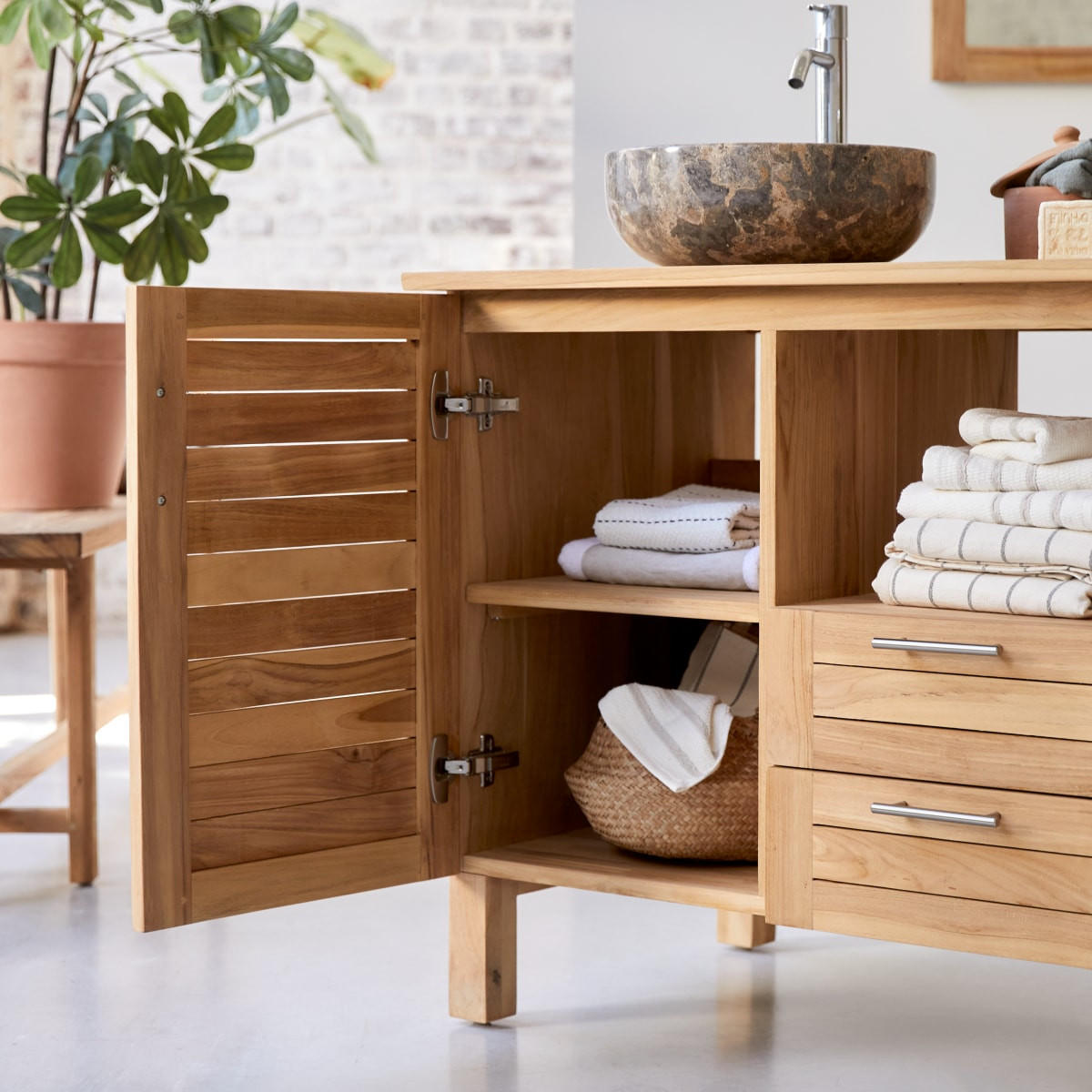 WASCHTISCHUNTERSCHRANK Soho Natur aus Teak - Naturfarben, Holz (125/75/55cm) - Tikamoon