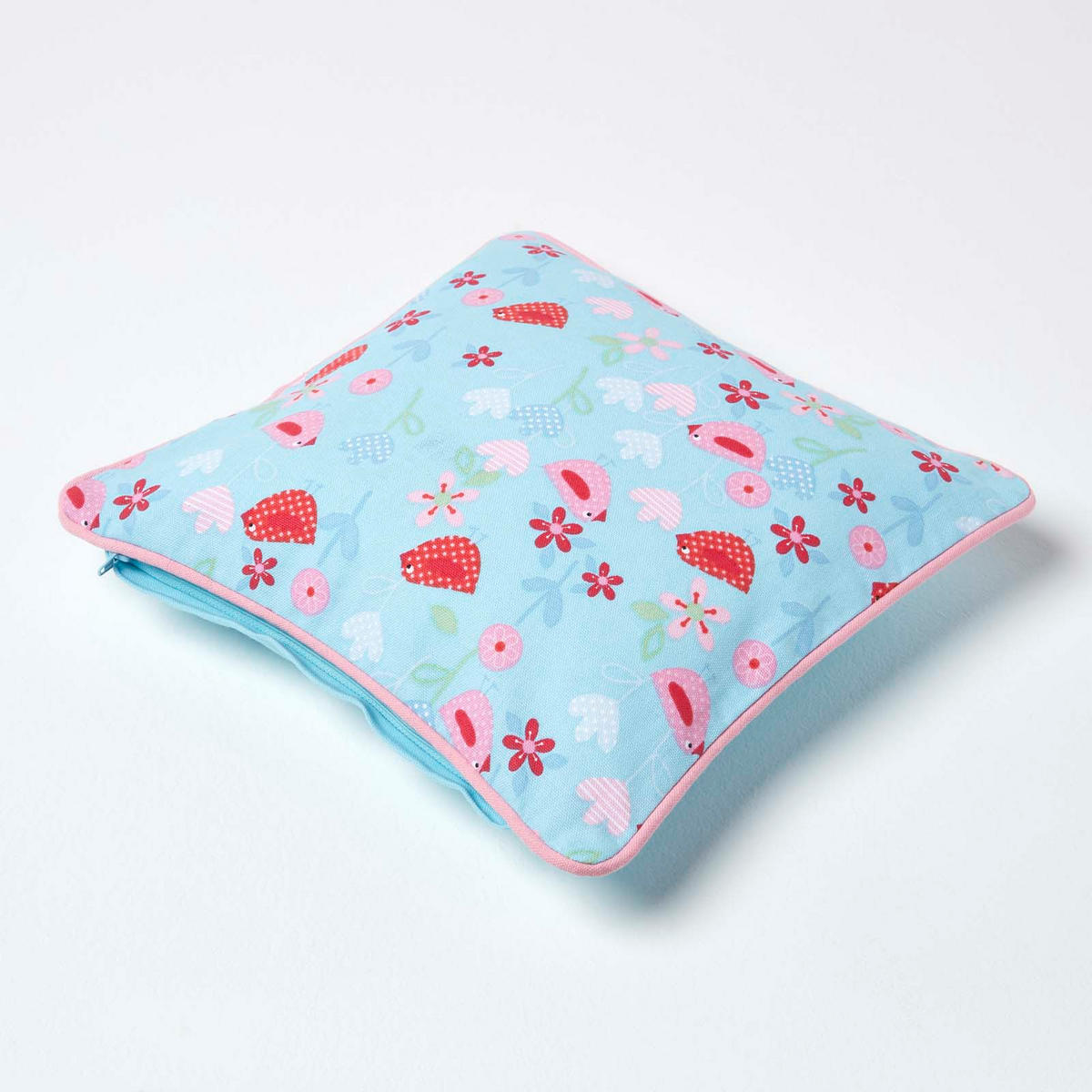 KISSENHÜLLE Vögel & Blumen 30/30 cm - Hellblau, Textil (30/30cm) - Homescapes