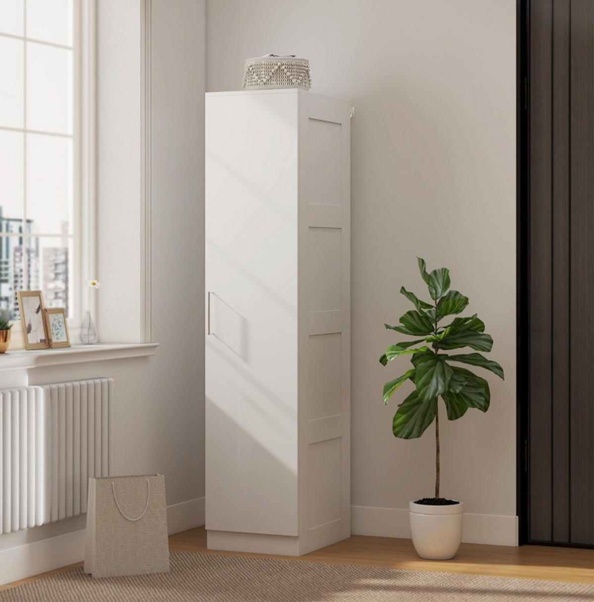 KLEIDERSCHRANK 40/52/180 cm in Weiß mit Kleiderstange und Soft-Close-Tür - Weiß, Holz (52/180/40cm) - BEAOK