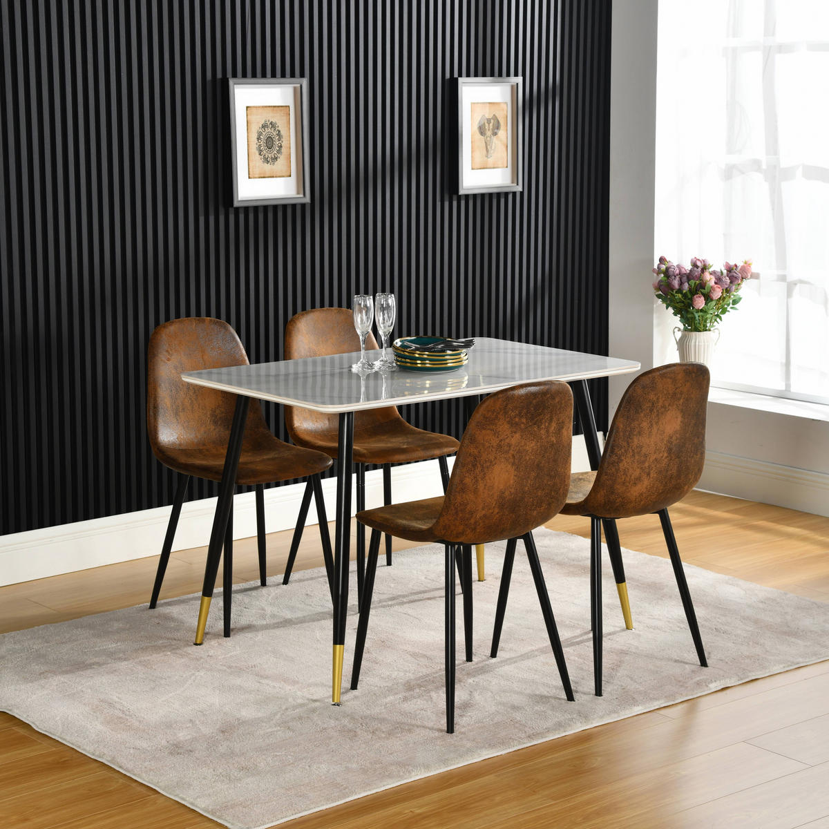 ESSTISCH SET weiß und braun - Braun/Weiß, Holzwerkstoff/Metall (70/75/110cm) - Urban Meuble