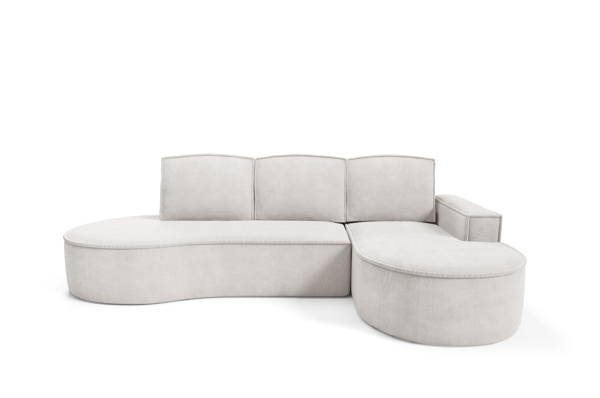 ECKSOFA Flow Weiß, mit Schlaffunktion und Kissen in Curio Stoff, rechte seite - Weiß, Holzwerkstoff/Textil (277/157cm) - Bettso
