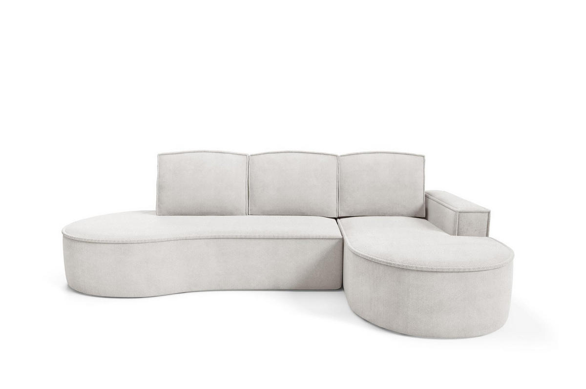 ECKSOFA Flow Weiß, mit Schlaffunktion und Kissen in Curio Stoff, rechte seite - Weiß, Holzwerkstoff/Textil (277/157cm) - Bettso