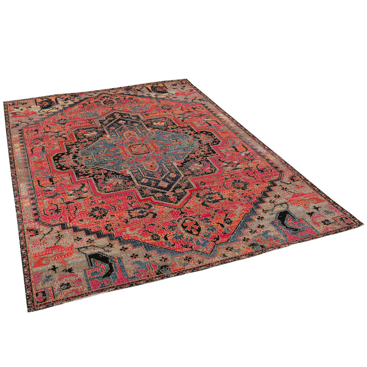 KURZFLOR DESIGNER TEPPICH MODERN VINTAGE ORIENT MUSTER - Pink/Rot, Textil (140/200cm) - Pergamon