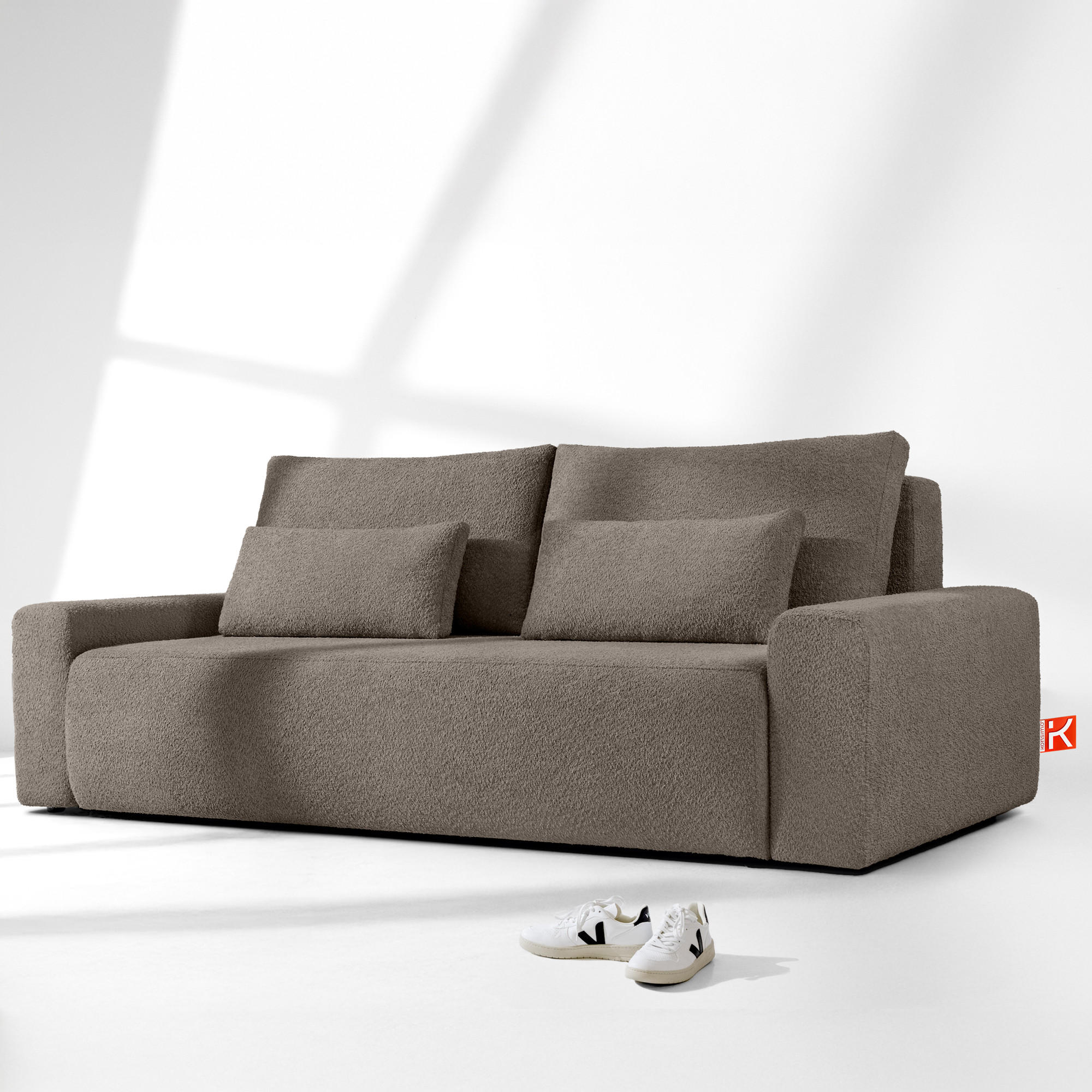 3-SITZER SCHLAFSOFA MOLLIS, Bouclé, Kühles Braun - Braun, Holz/Holzwerkstoff (250/93/108cm) - KONSIMO®