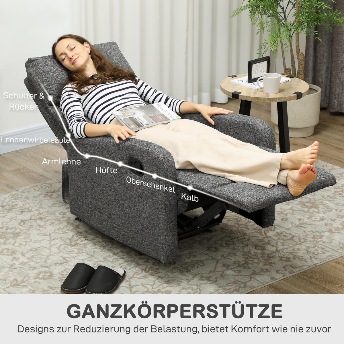 RELAXSESSEL Polyester Grau - Grau, Textil/Metall (63/98/91cm) - HOMCOM