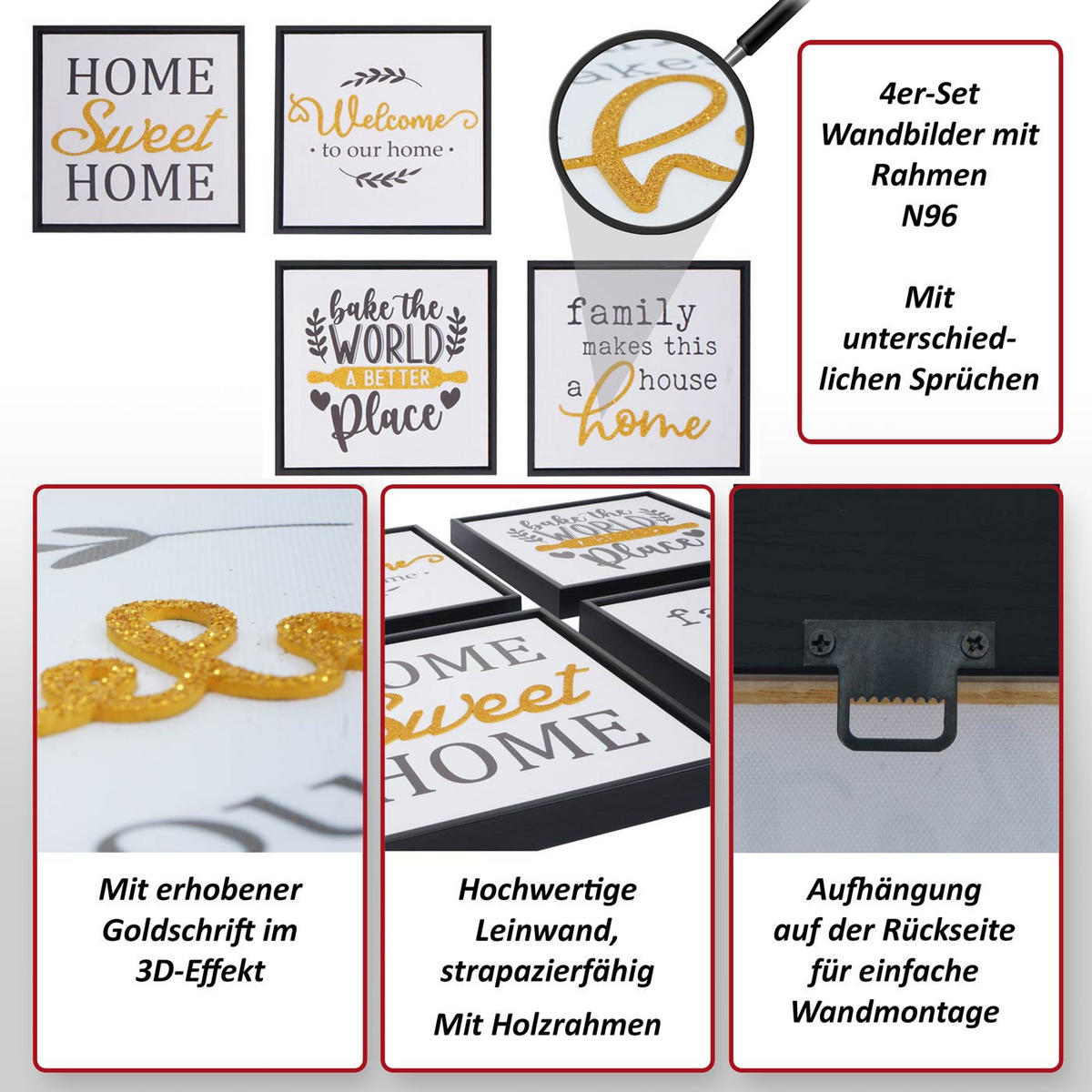 SESTAVA ZIDNIH SLIK Črna, komplet 4 kosov - črna, les (30/30cm) - MCW