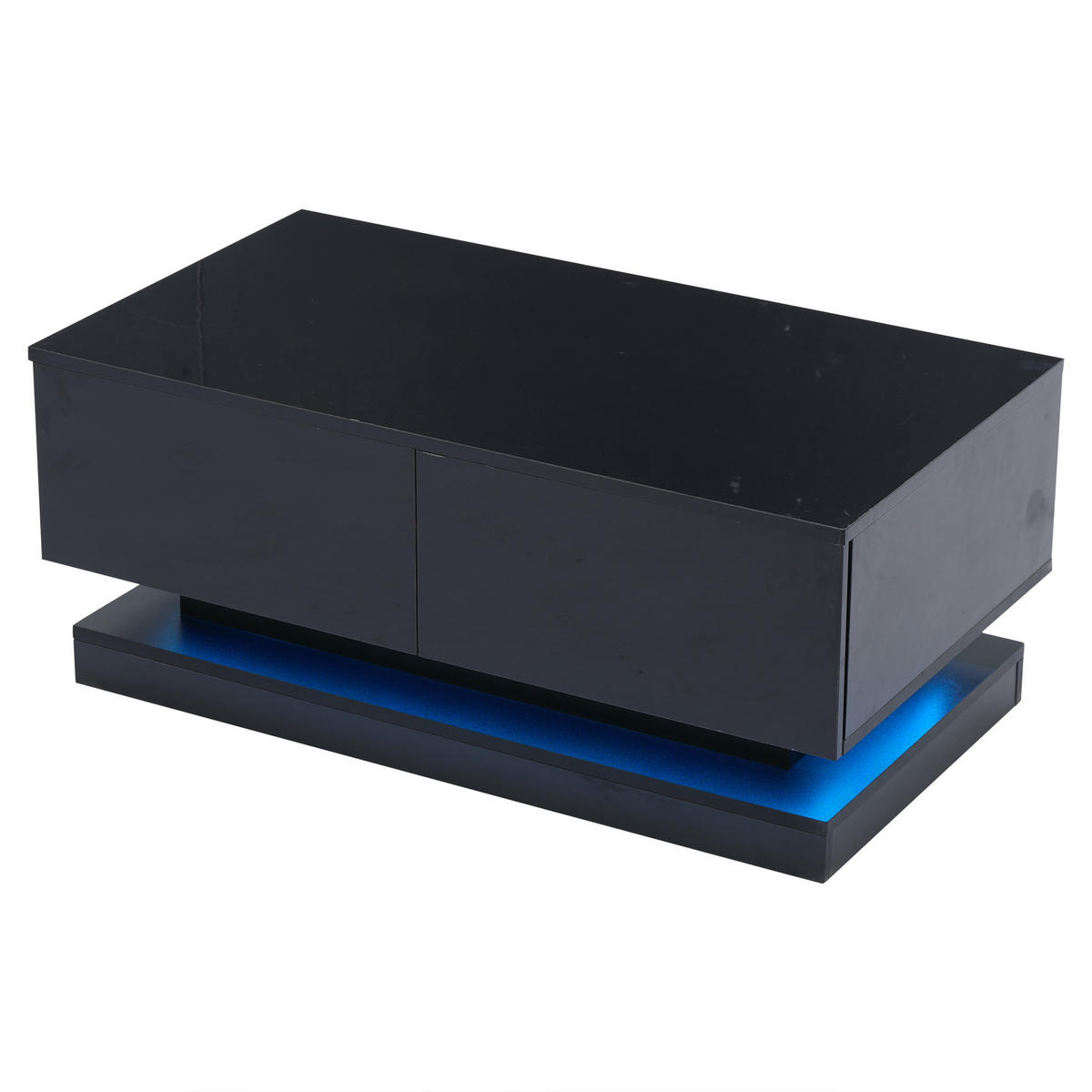 COUCHTISCH 90/50/38 cm schwarz mit 2 Schubladen und LED-Beleuchtung - Schwarz, Holzwerkstoff (90/50/38cm) - OKWISH