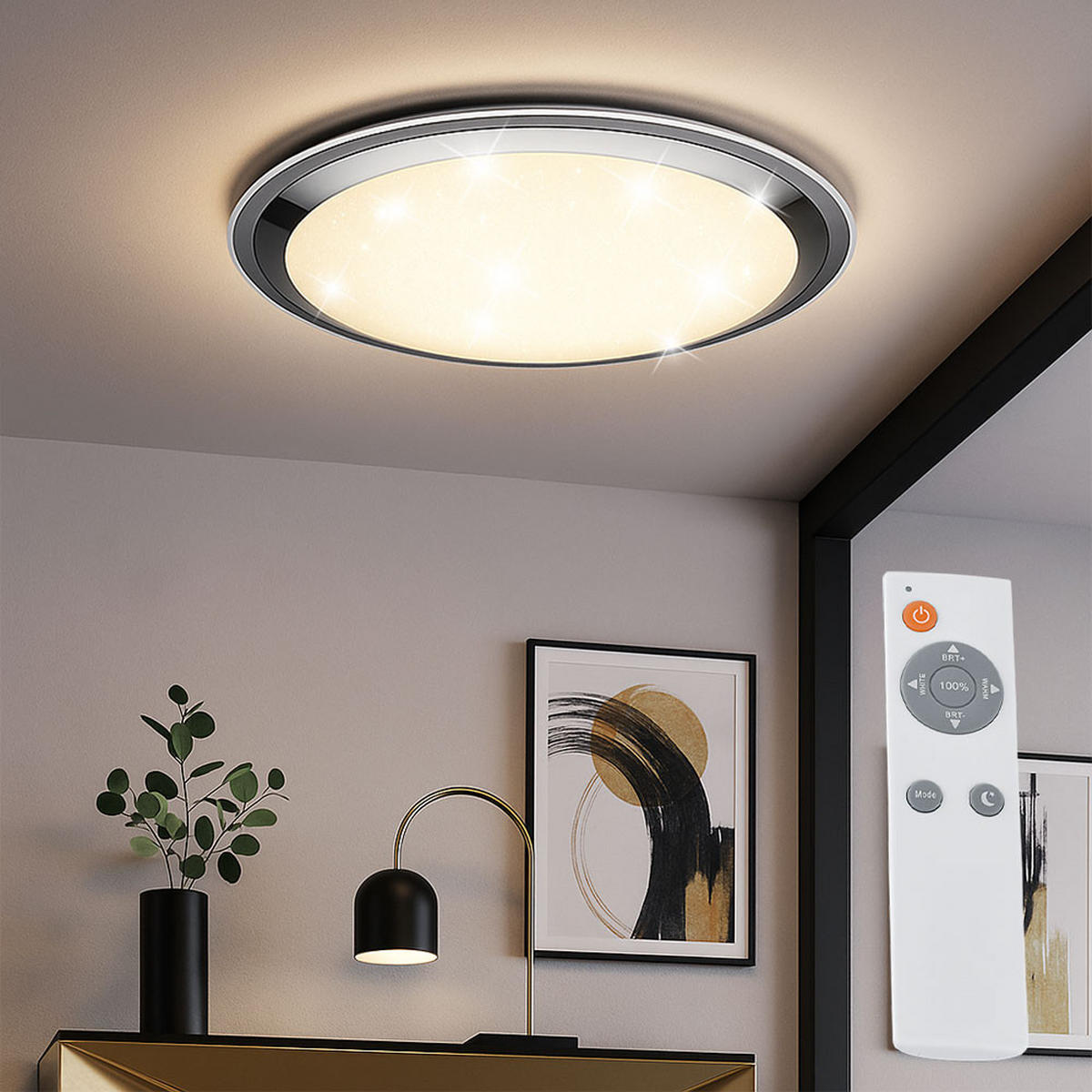 LED DECKENLEUCHTE Sterneneffekt Weiß - Silberfarben, Glas (85/85/12.5cm)