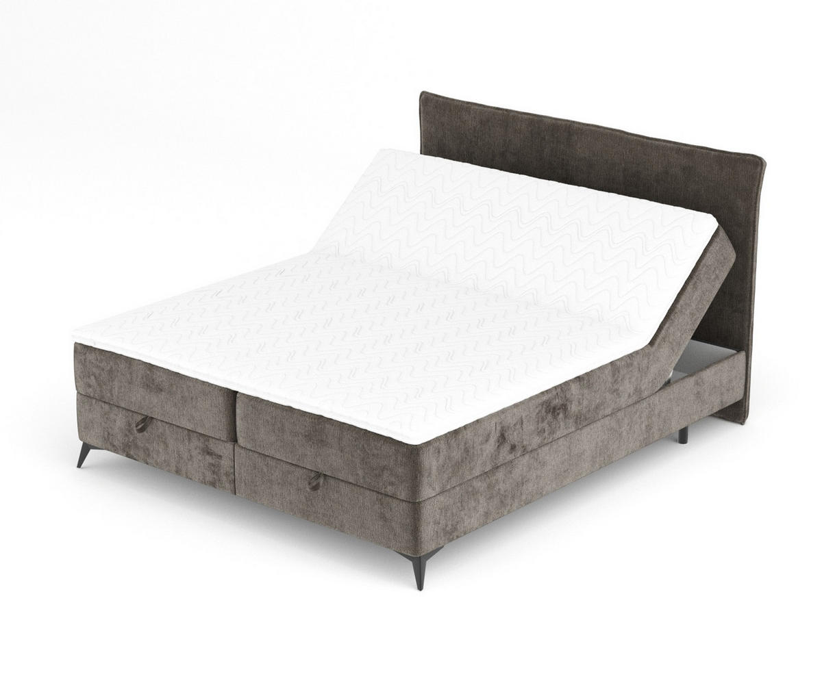 BOXBETT Peru Grau Braun 160/200 cm im Chenille-Stoff - Graubraun/Schwarz, Holz/Holzwerkstoff (160/200cm) - Maison de Reve