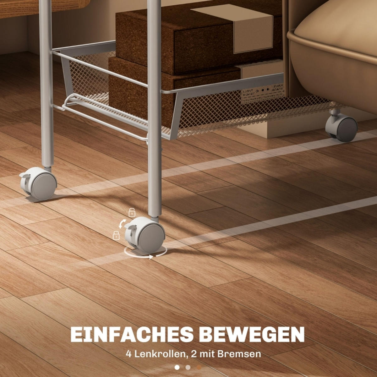 KÜCHENWAGEN MIT 5 DRAHTKÖRBEN, Stahl, Weiß, Für Küche Und Bad, 45/106/26,5 cm - Weiß, Holzwerkstoff (26.5/106/45cm) - Rolipo