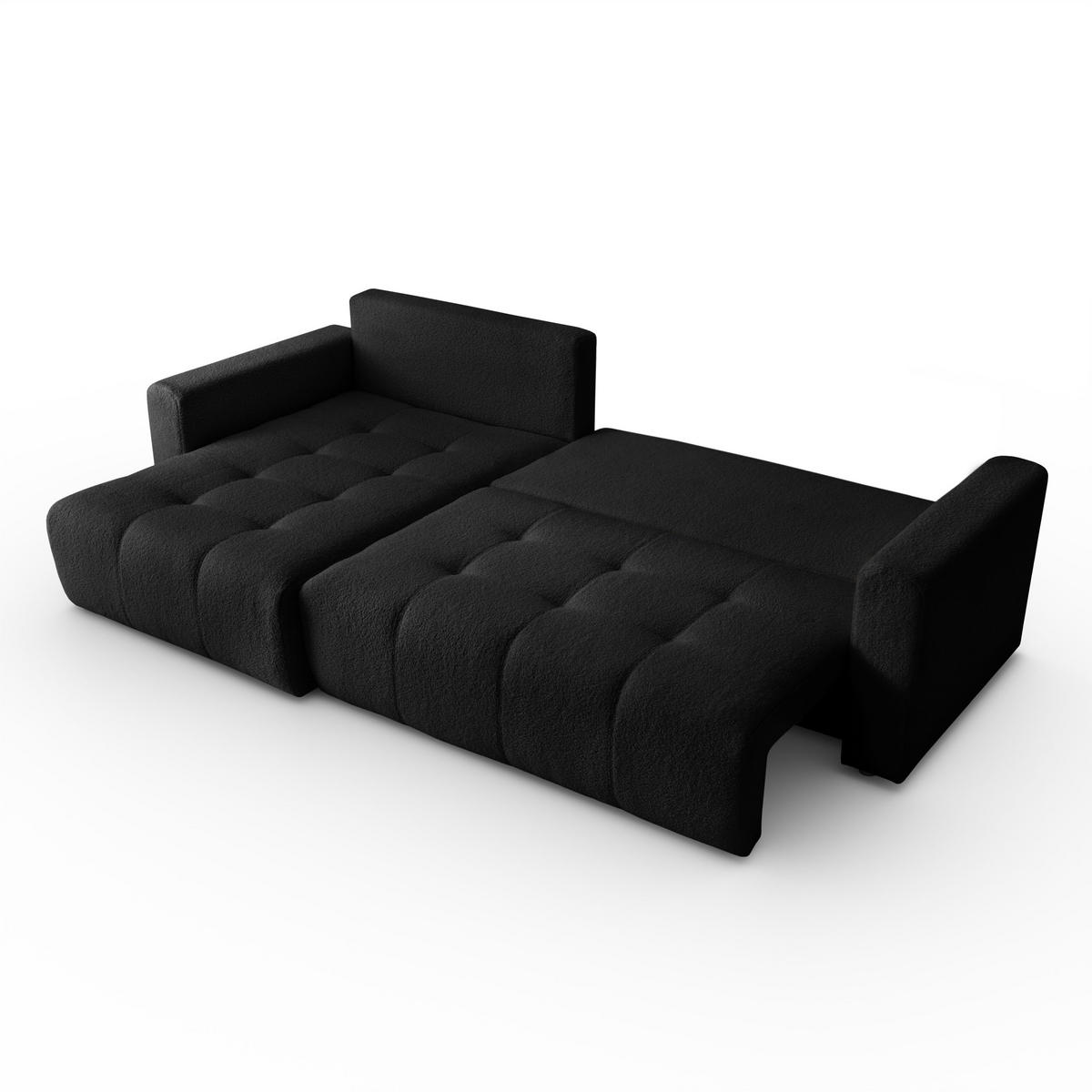 ECKSOFA Viola in L-Form, schwarz, Lammfelloptik, 261 x 143 cm mit Schlaffunktion und Bettkasten - Schwarz, Textil (261/143cm) - Margaret Hadas24