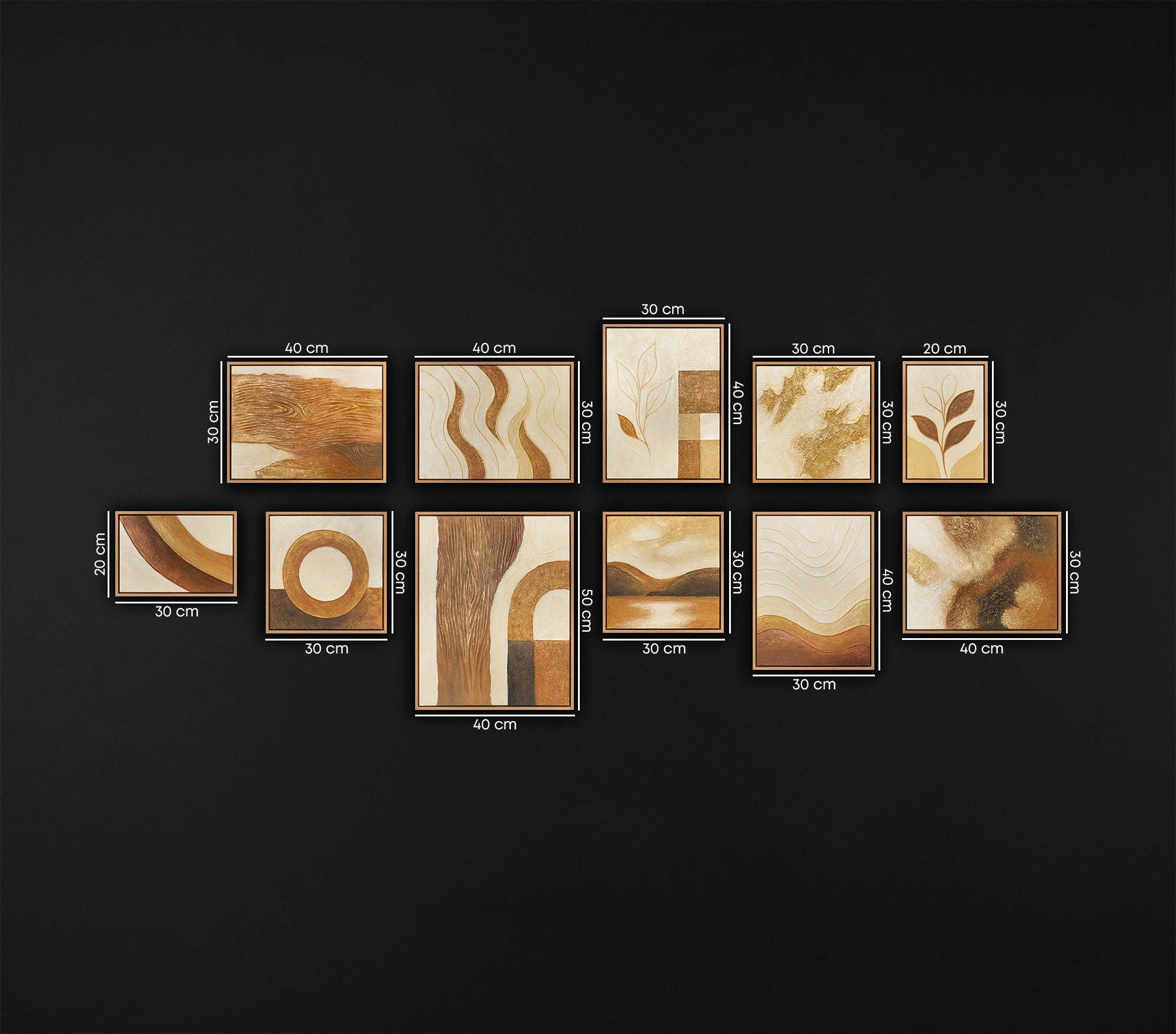 GEMÄLDE Im Rhythmus der Natur Schattenfugenrahmen Eichefarben 11-teilig - Eichefarben, Holz (200/90cm) - YS-art gallery
