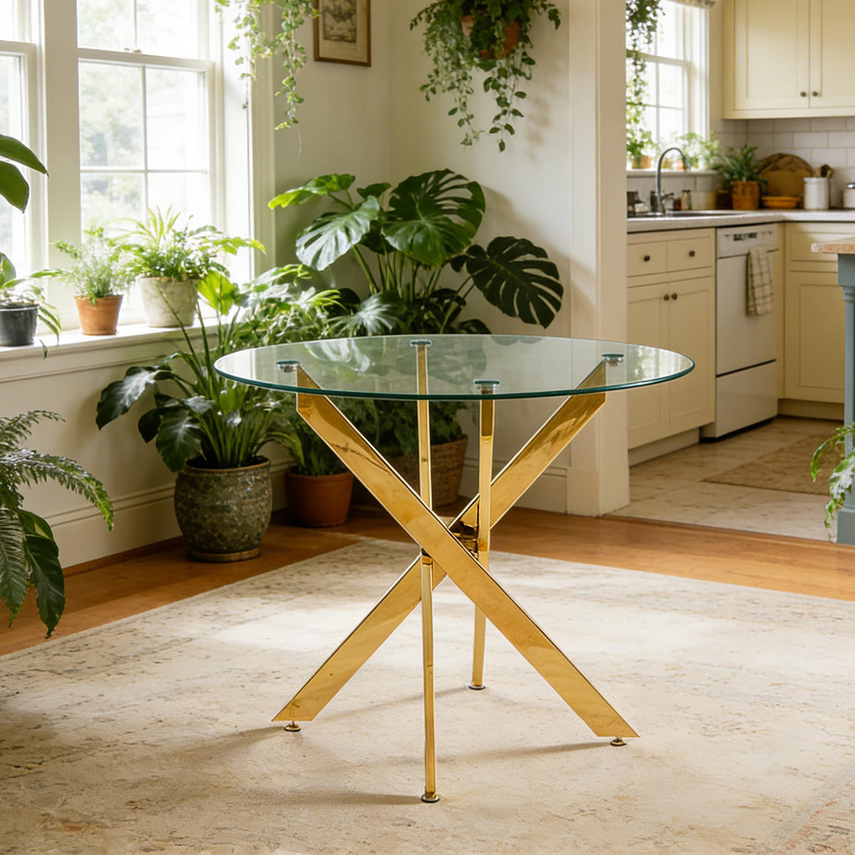 ESSGRUPPE DE-39337 5-teilig, mit 4 Samtstühlen Gold - Goldfarben, Metall (80/75/80cm) - ComfortXL