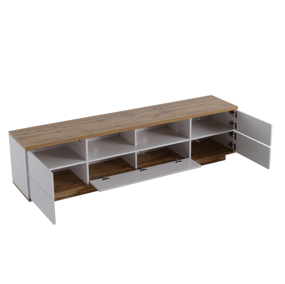 TV-LOWBOARD 180/38/46 cm mit 5 Türen und 2 offenen Fächern - Weiß, Holzwerkstoff (180/46/38cm) - BEAOK