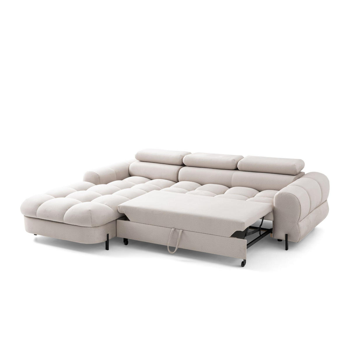 ECKSOFA UFFO L Links mit Schlaffunktion 260x195 Velours Creme - Creme/Schwarz, Holz/Textil (260/195cm) - Muffo