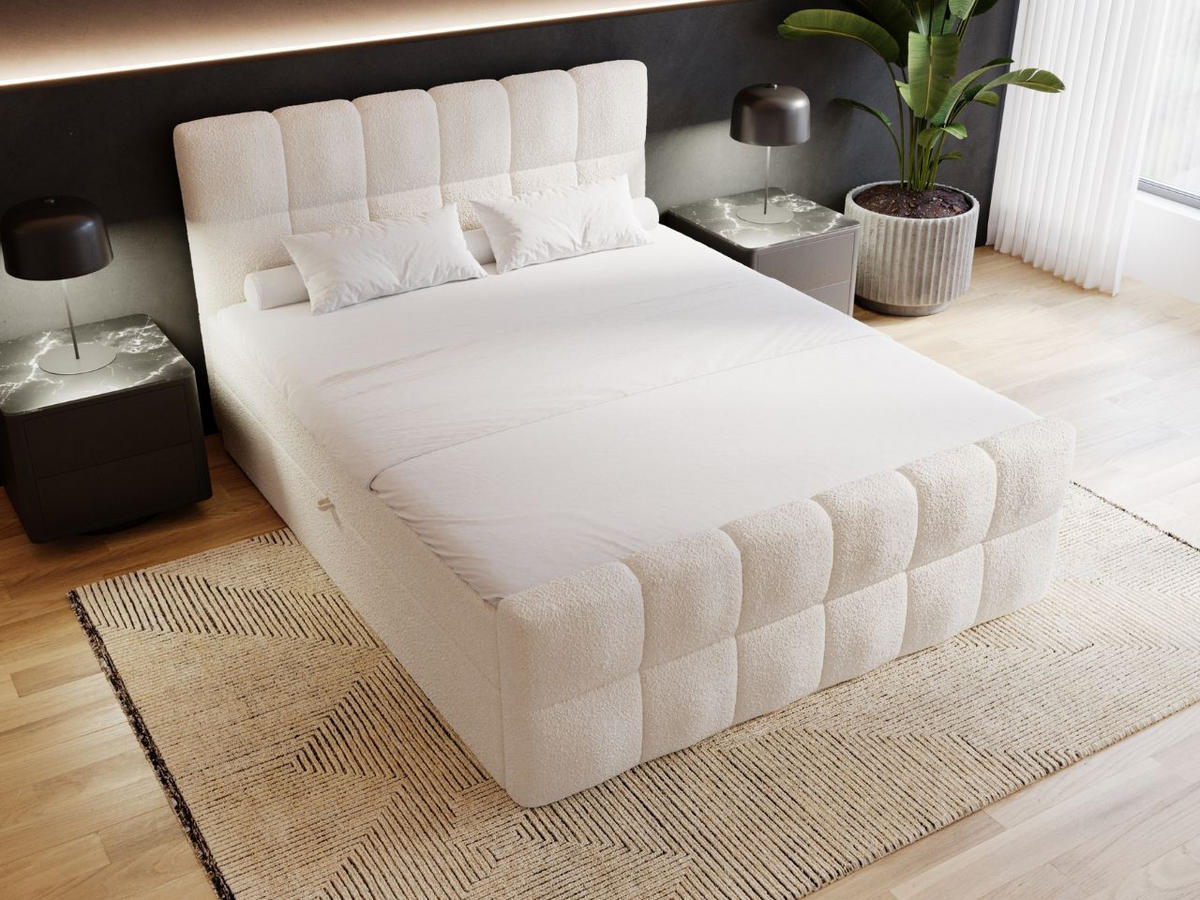 BOXBETT Alicante 180x200 Bouclé-Stoff Creme - Creme, Holz/Textil (180/200cm) - Graingold