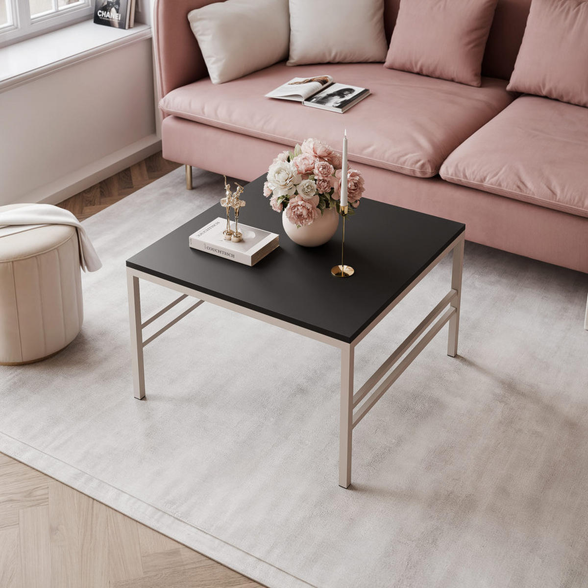 COUCHTISCH FORMA 70/70 cm Quadrat, Gold / Schwarz matt - Goldfarben/Schwarz, Metall (70/70/46cm) - Idohome