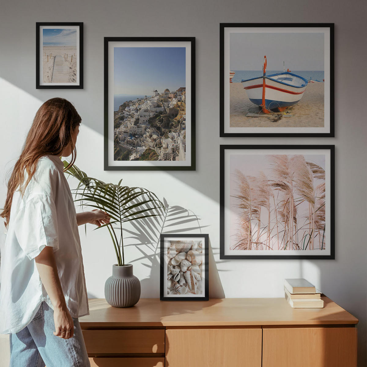 WANDBILDER 5er-Set - 50x50 cm & 20x30 cm & 40x60 cm Schwarzer Rahmen - Japanische Berglandschaften - Schwarz, Kunststoff (40/60cm) - ArtPrintCave