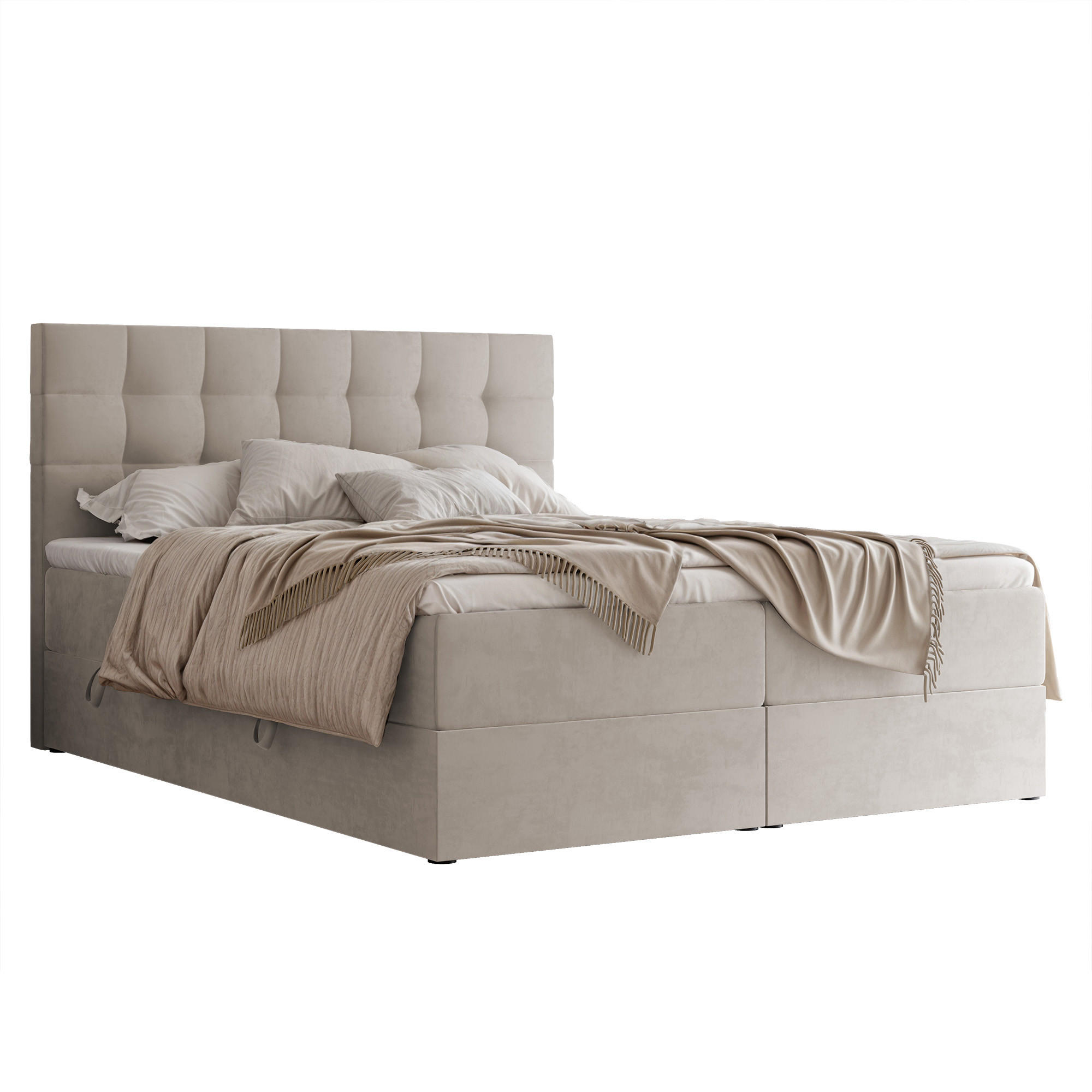 BOXBETT GRAND 200/200 cm, in Creme, mit Matratze und Topper - Creme, Holzwerkstoff/Textil (200/200cm) - Idohome