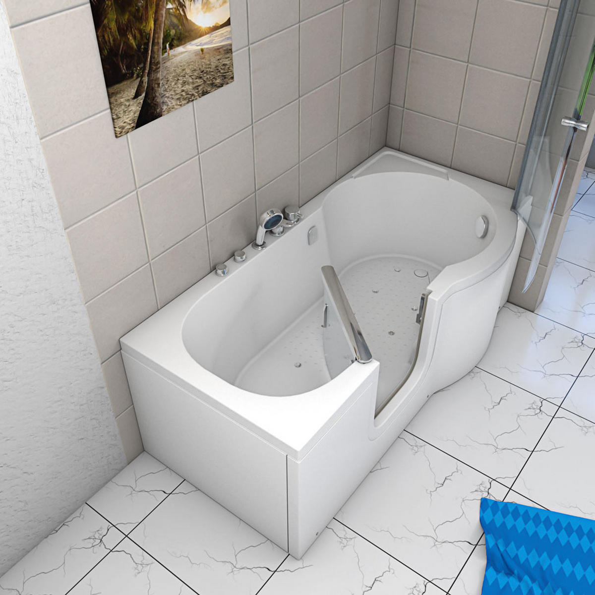 SENIORENDUSCHE Whirlpool mit Tür S12D-EH-AIR-L - Weiß, Glas/Kunststoff (85/200/170cm) - AcquaVapore by Sandra Jentho