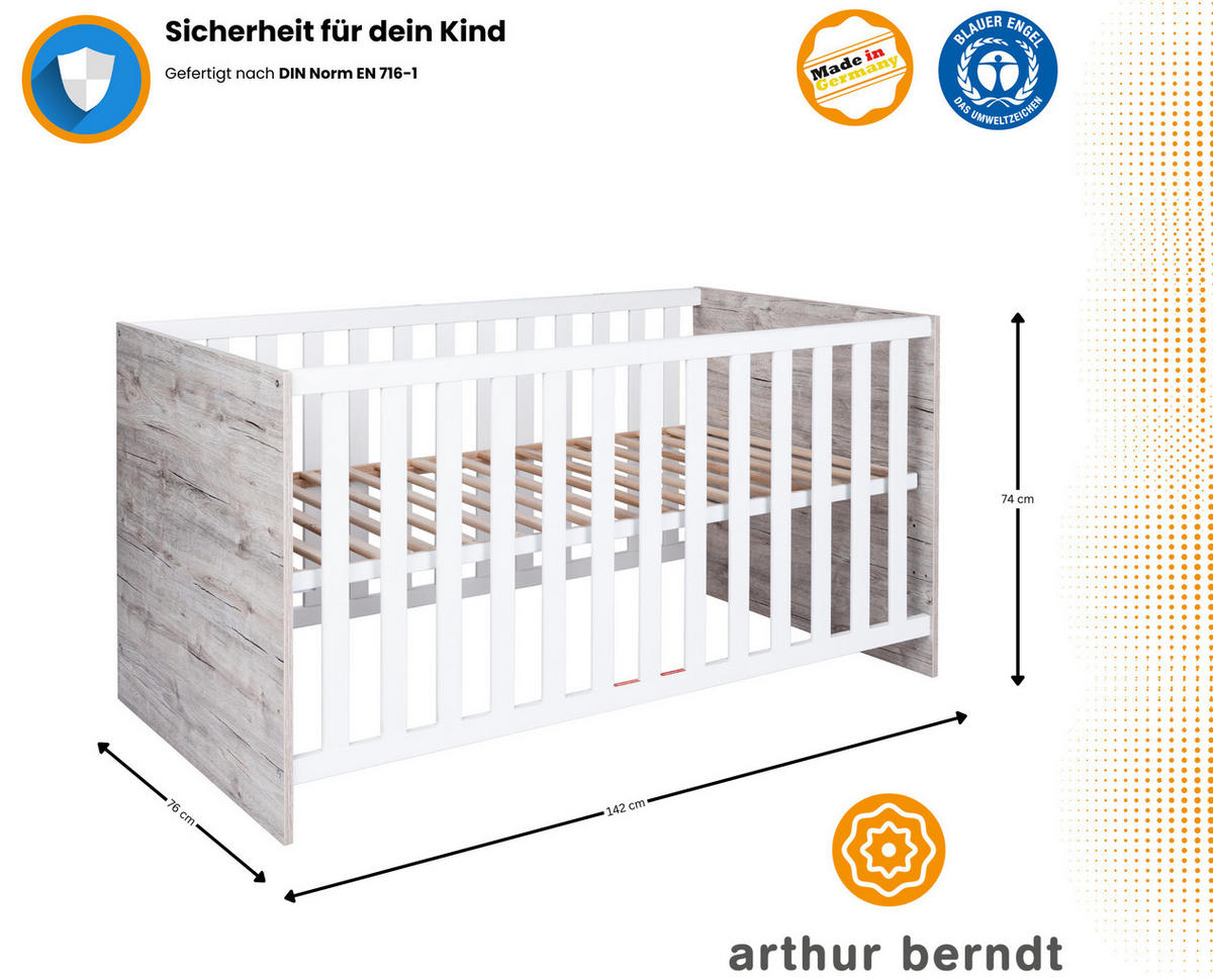 BABYZIMMER Set Bente 3-tlg. - Eichefarben/Silberfarben, Holz/Holzwerkstoff (1/1/1cm) - arthur berndt