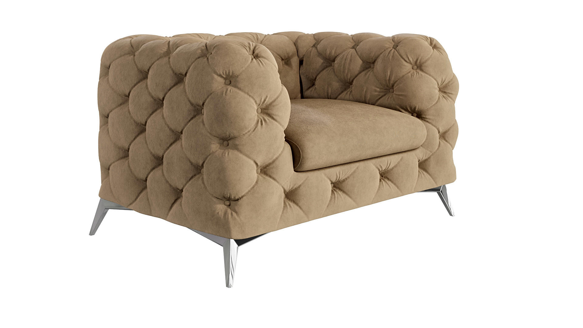 CHESTERFIELD-SESSEL Laura Beige Samt - Beige/Silberfarben, Holz/Textil (125/75/100cm) - S-Style Möbel