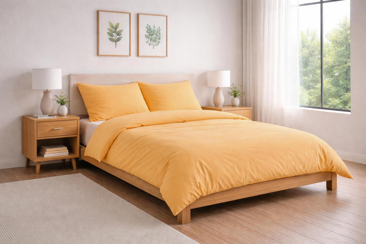 MAKO-SATIN-BETTWÄSCHE 155x220 cm aus 100% Baumwolle mit Reißverschluss, Uni Bettbezug 155 x 220 - Gelb - Gelb, Textil (155/220cm) - Carpe Sonno