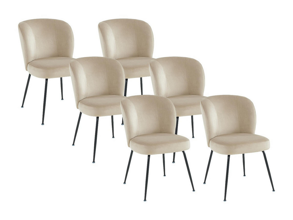 STUHL 6er-Set - Samt & Metall - Beige - POLPONA - Beige, Textil (52/79/67.5cm) - Vente-Unique