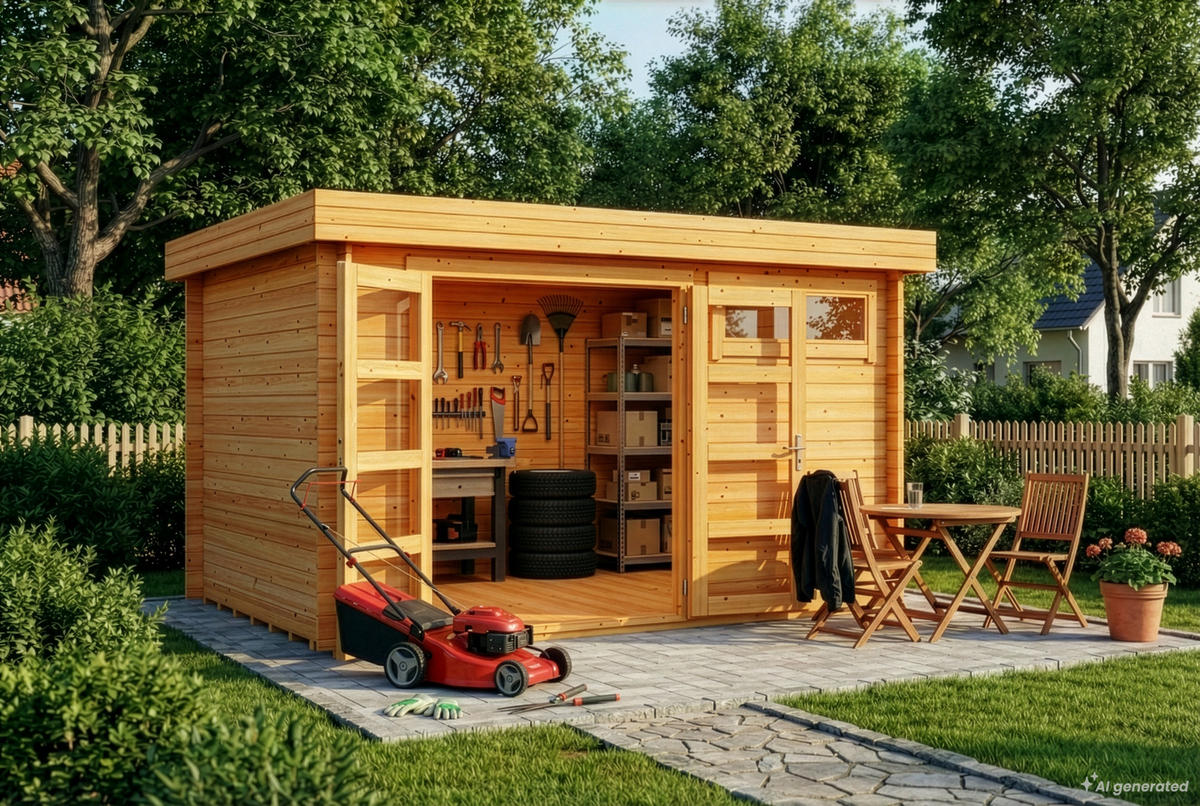 GARTENHAUS Holz Leandro - Pinienfarben, Holz (394/217/268cm) - Alpholz