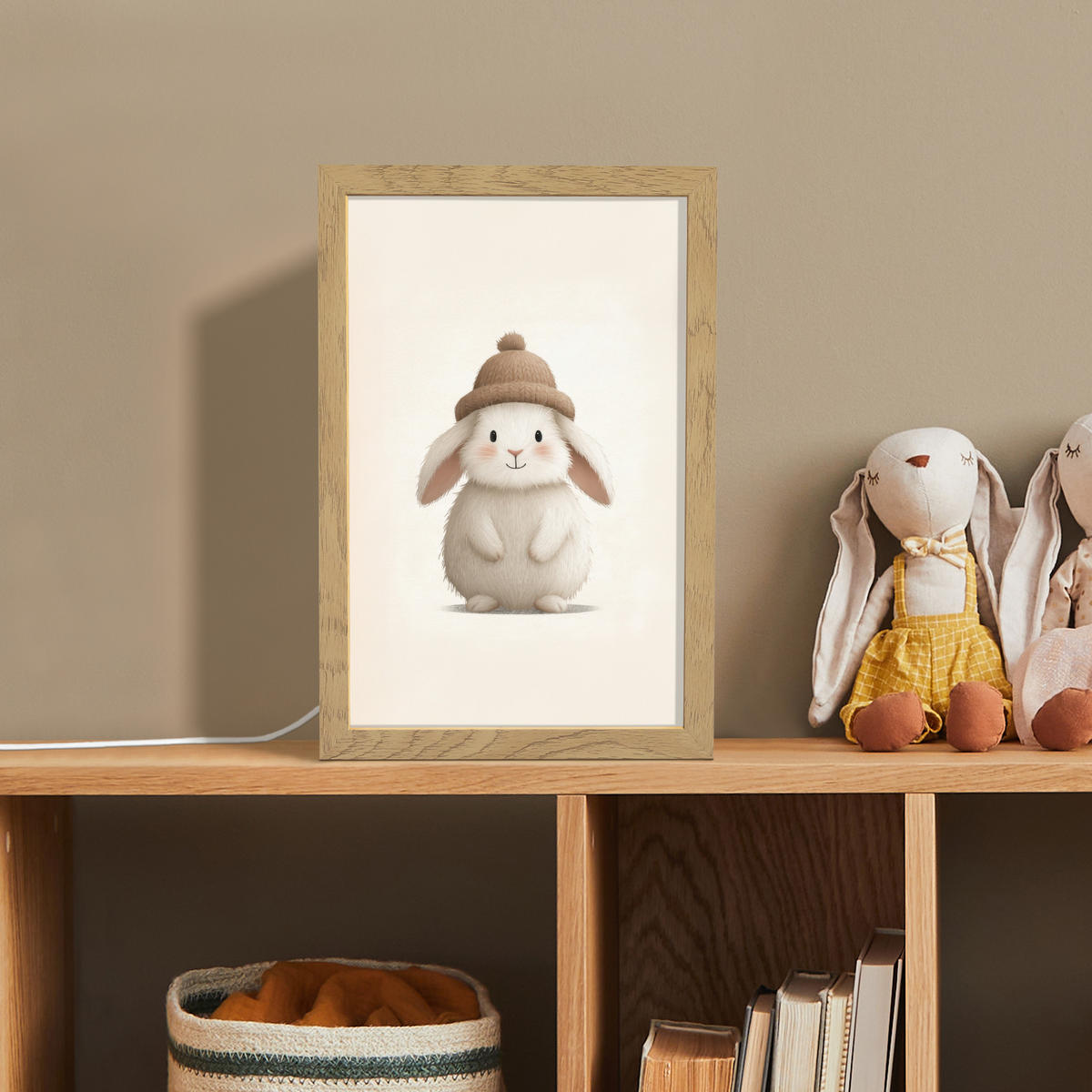 NACHTTISCHLAMPE Kaninchen - Hut - Ohren - Beige 20x30 cm - Creme, Holzwerkstoff (8/20/30cm)