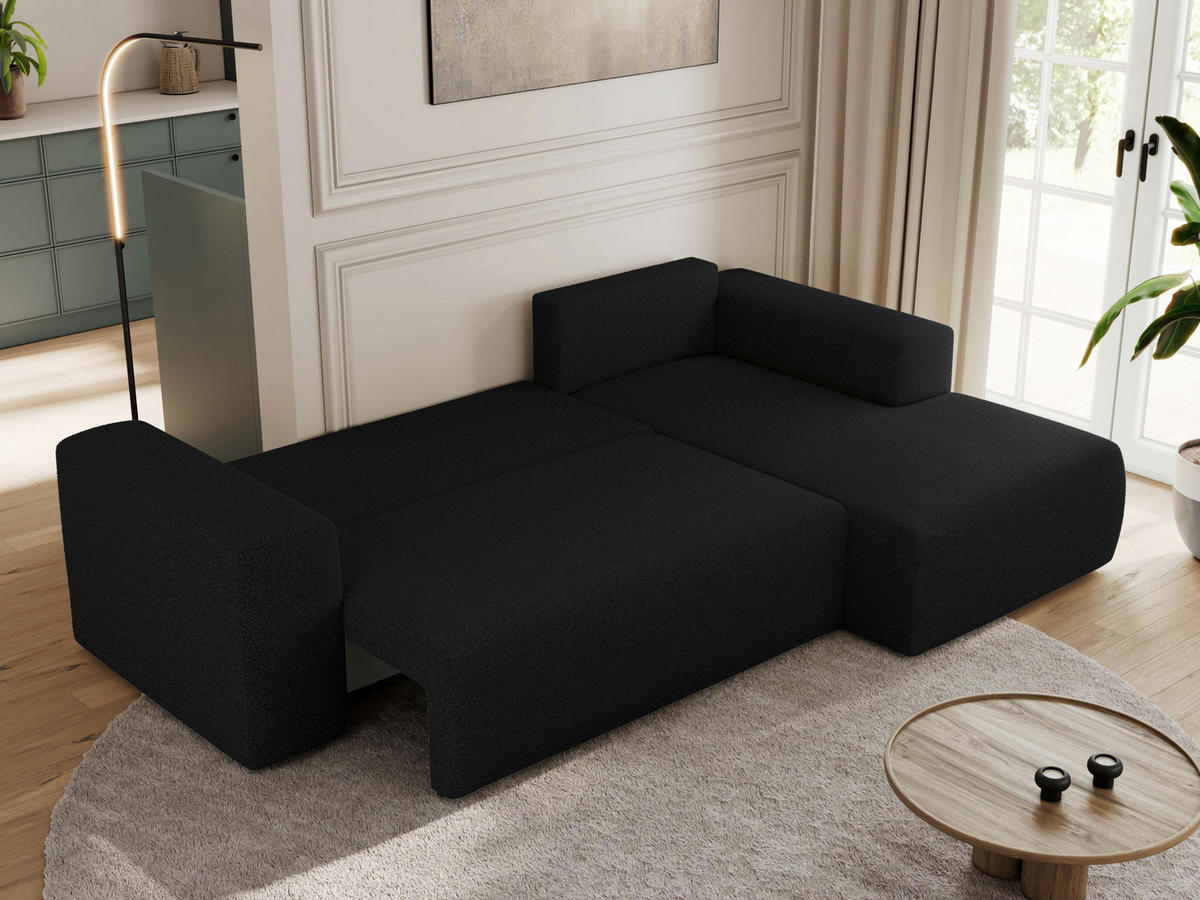 ECKSOFA TRENTINO L Schwarz Boucle - Rechts - Schwarz, Textil (164/266cm) - MKS