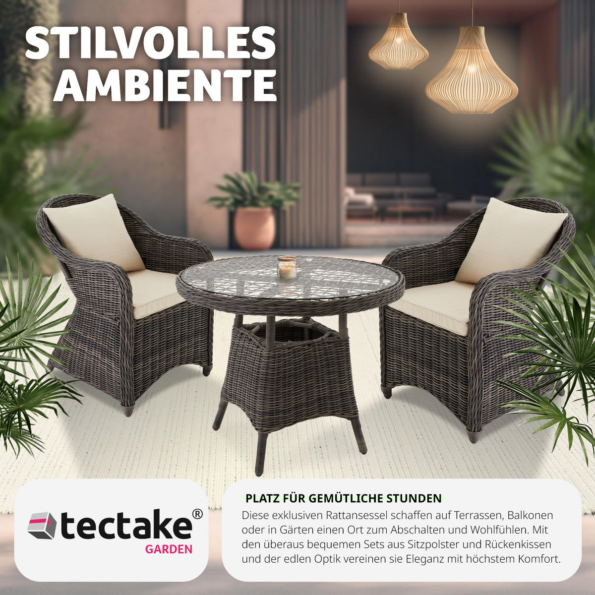 RATTANSESSEL 2er Set, 71 x 60 x 84 cm,grau - Grau, Kunststoff (60/84/71cm) - tectake