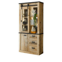 VITRINE Used Wood hell, anthrazit 93 x 201 cm, Vitrinenschrank mit Soft-Close - Anthrazit/Schwarz, Glas/Holzwerkstoff (93/201/38cm) - Furn.Design