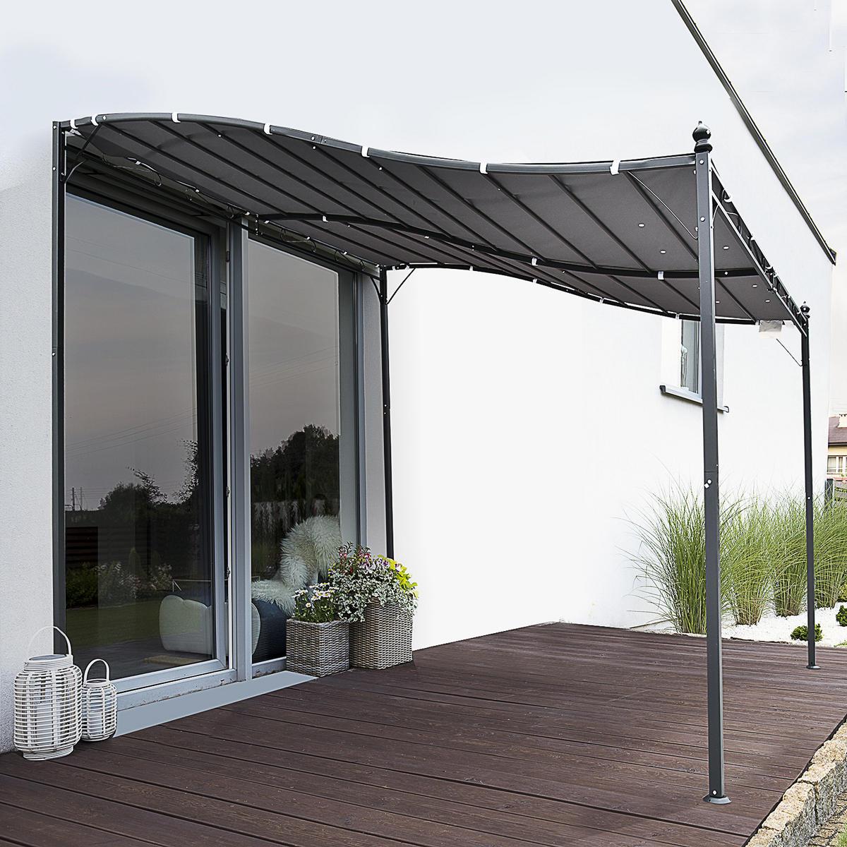 PERGOLA DE-12557 3x3 m mit Wandmontage Grau - Grau, Metall (297/198/297cm) - ComfortXL