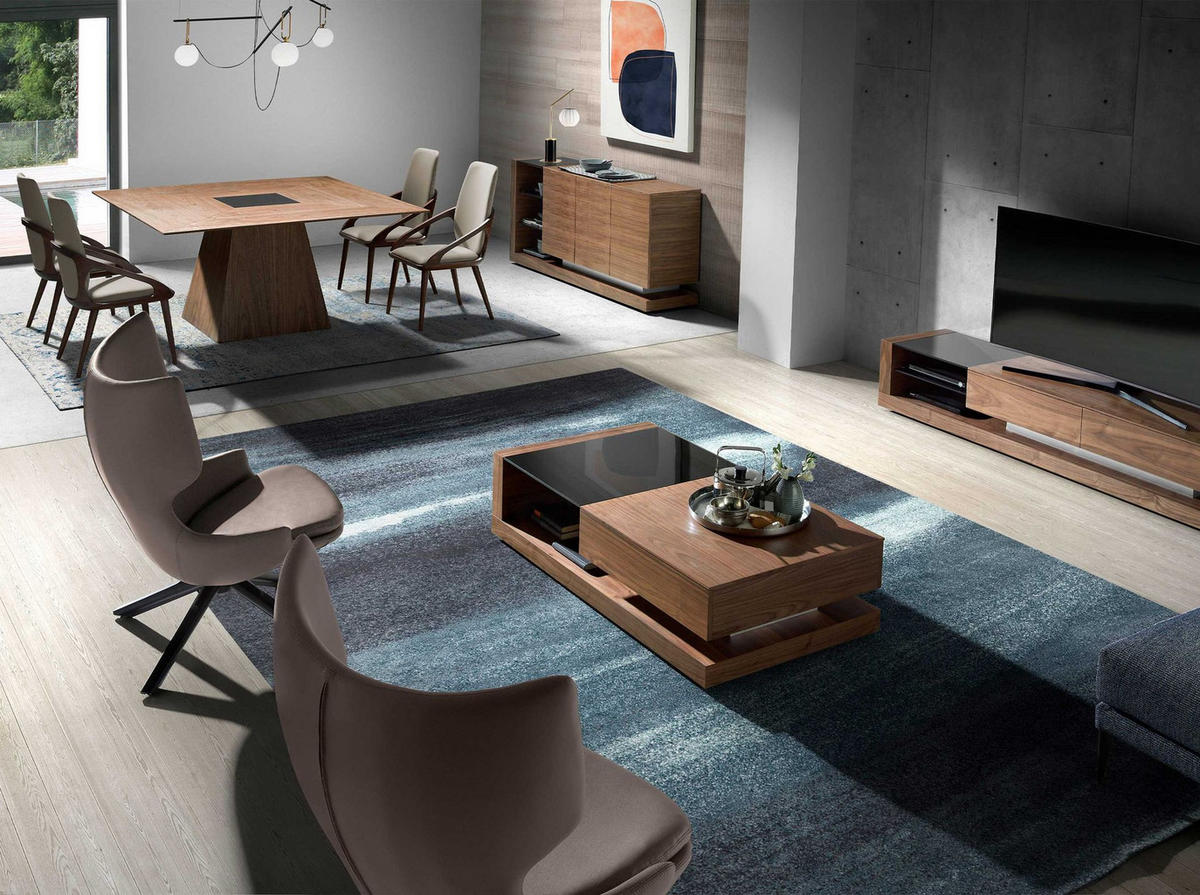 COUCHTISCH Rechteckiger Schwarz und Walnussglas 130/70/36 cm - Edelstahlfarben/Walnussfarben, Glas/Holz (70/130/36cm) - ANGEL CERDA