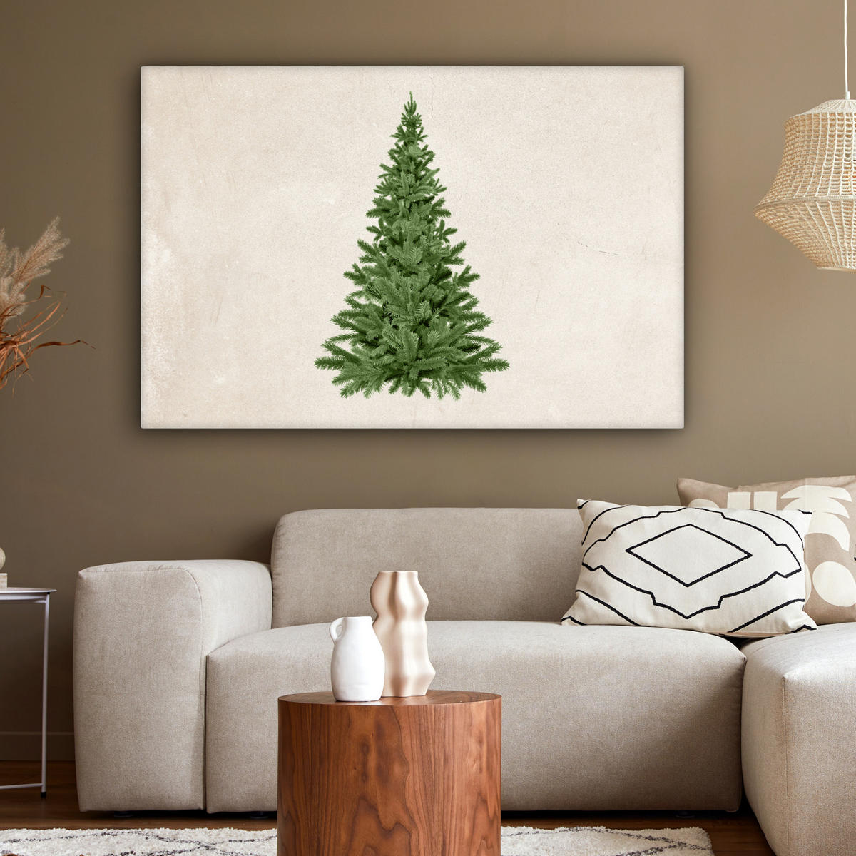 LEINWANDBILD Weihnachtsbaum - Grün - Weihnachten - Feiertage Groß 140x90 cm - Olivgrün, Textil (140/90cm) - MuchoWow