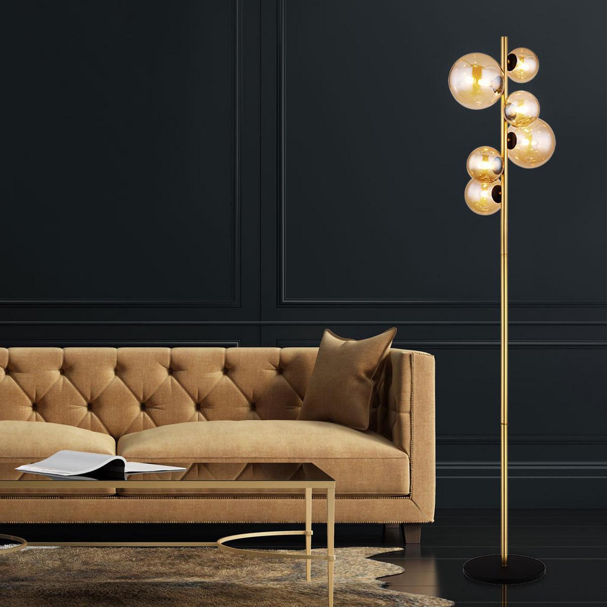 LED STEHLEUCHTE RIHA Glas Amber Orange - Orange, Glas (28.5/26.5/155cm) - Globo Lighting