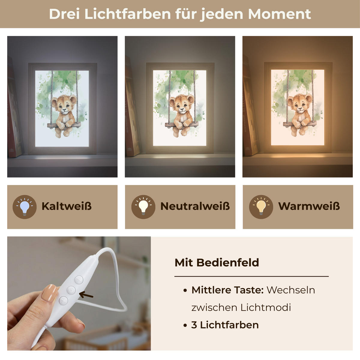 NACHTTISCHLAMPE Löwe - Tier - Kinder - Dschungel 15x20 cm - Weiß, Holzwerkstoff (8/15/20cm)