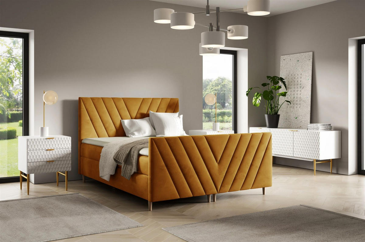 BOXBETT Carlito Premium - Gelb, Holzwerkstoff/Textil (200/200cm) - Fun Möbel