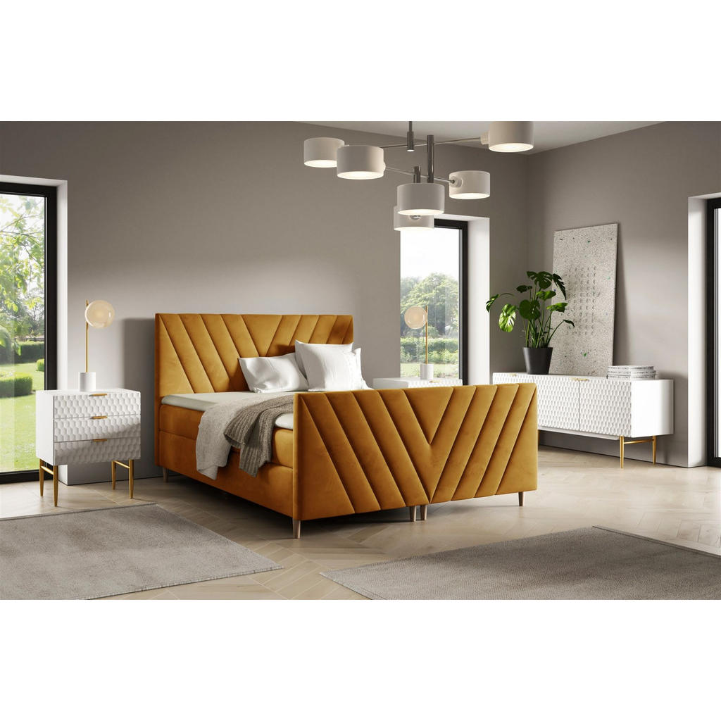 Thumbnail - Fun Möbel Boxbett, Gelb, Textil, 200x220 cm, Schlafzimmer, Betten, Boxspringbetten