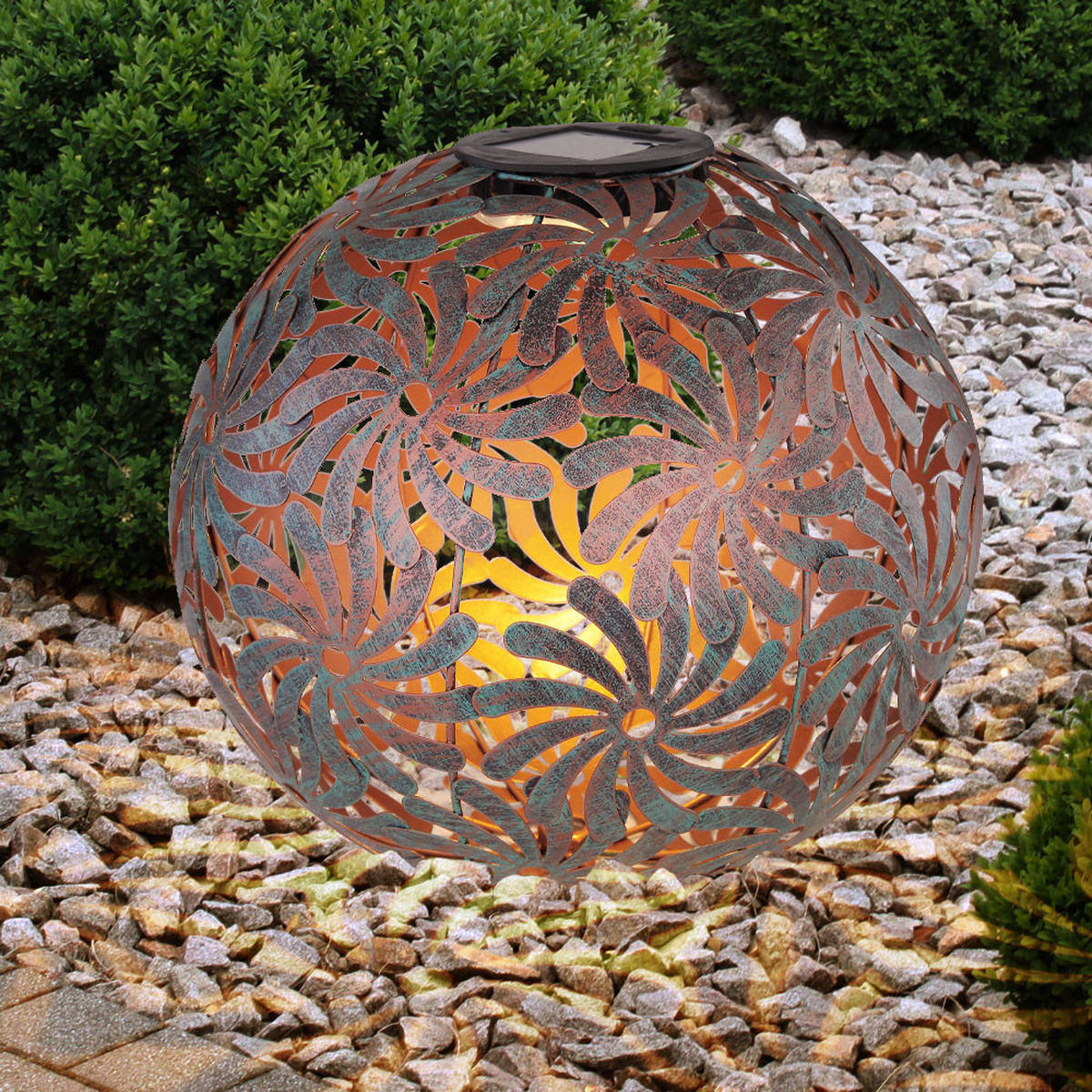 LED SOLAR-STECKLEUCHTE Kugel Antik-Gold - Goldfarben, Metall (26/26/37cm) - Globo Lighting