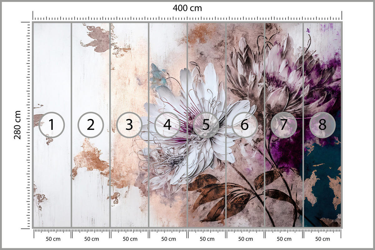 FOTOTAPETA Pre Obývaciu Izbu Kvety Listy Abstrakcia 400 x 280 cm - sivá/biela, papier (400/280cm) - Muralo