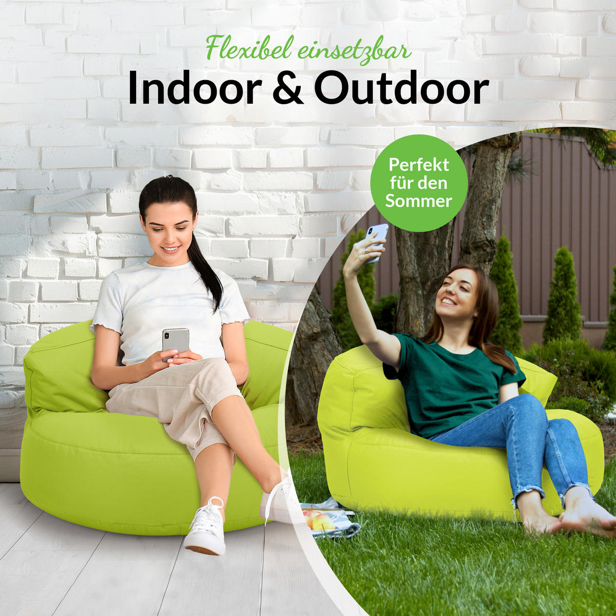 INDOOR OUTDOOR SITZSACK Lounge Sofa - Hellgrün, Textil (90/50/50cm) - Green Bean
