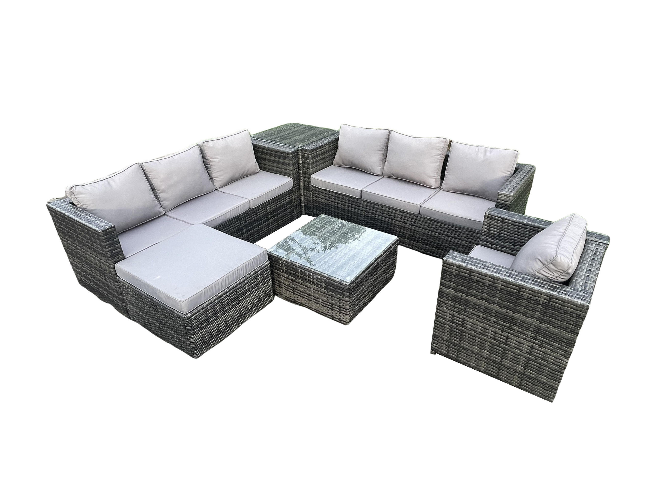 GARTENTISCHGRUPPE Polyrattan 8-Sitzer - Dunkelgrau, Metall - Fimous