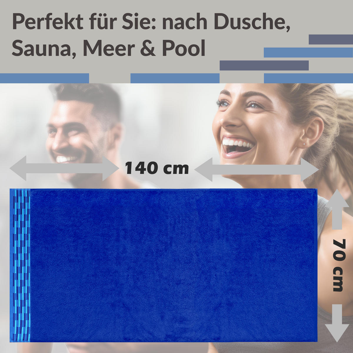 DUSCHTUCH Lugano Königsblau 2er 70x140 cm - Dunkelblau, Textil (70/140cm) - Lashuma