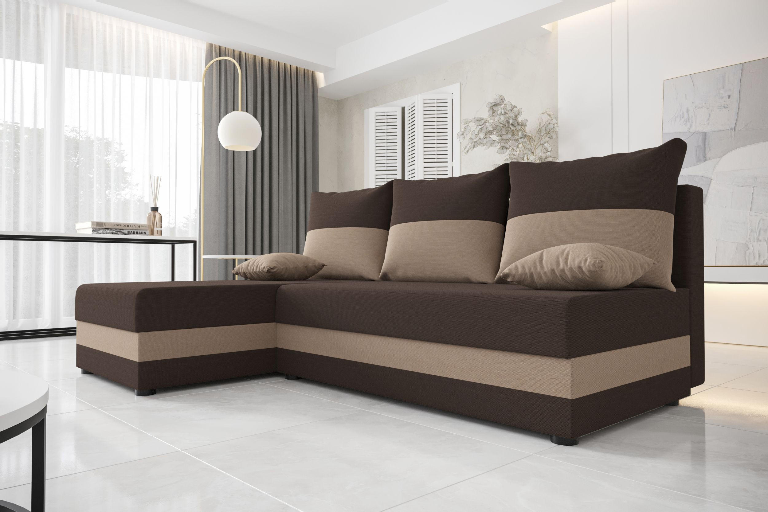 ECKSOFA HEWLET L Rainbow 41+05 Links mit Schlaffunktion - Braun, Textil (200/140cm) - Bedante