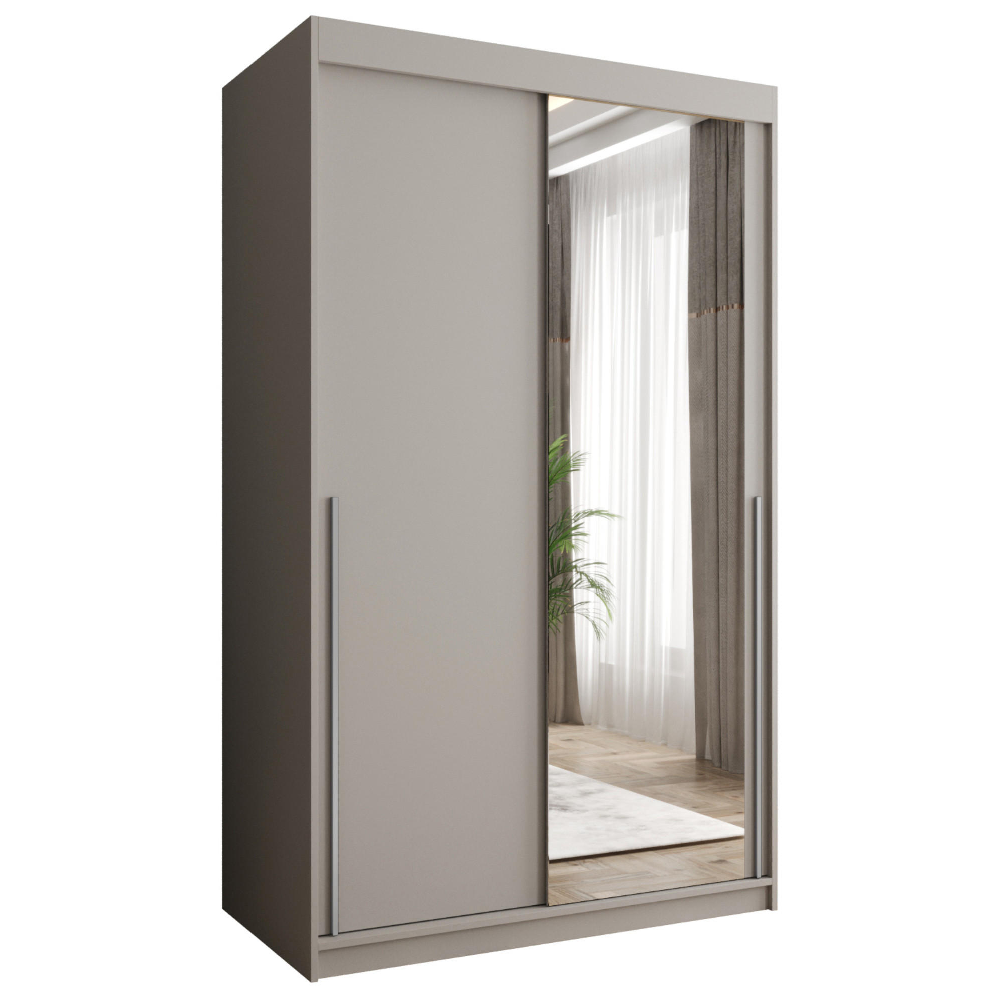 SCHIEBETÜRENSCHRANK mit Spiegel 120 cm Breite Kaschmirmit silbernem Griff - Kaschmir/Silberfarben, Holzwerkstoff (250/200/62cm) - Home Collective