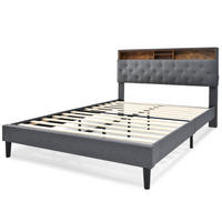 POLSTERBETT aus Massivholz 140x200 cm in Grau mit LED & Matratze - Grau, Holz (140/200cm) - Modfu