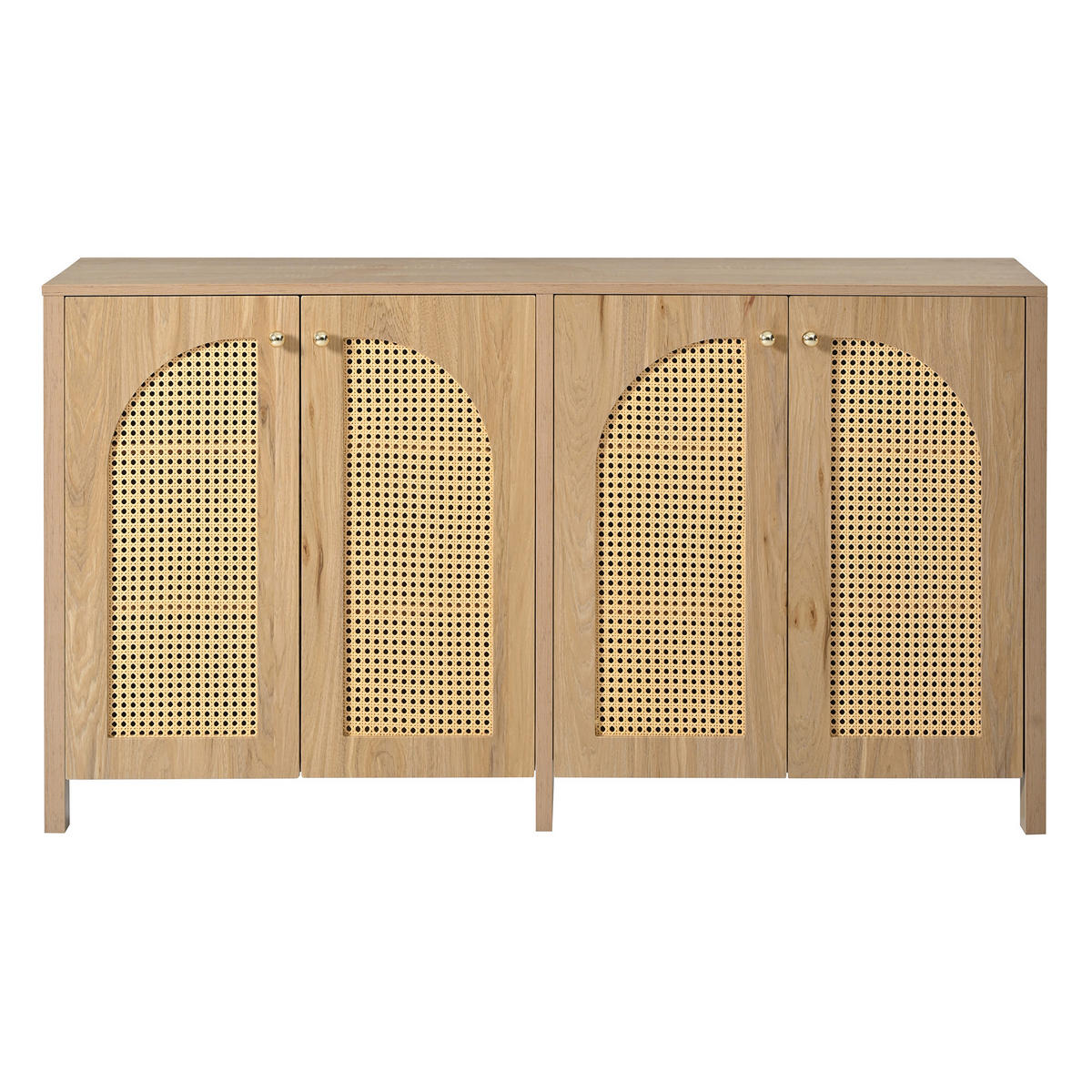 SIDEBOARD 145 cm in Natur Rattan-Optik & 4 Türen im Boho-Stil - Naturfarben, Holzwerkstoff (145/40/80cm) - Urban Meuble