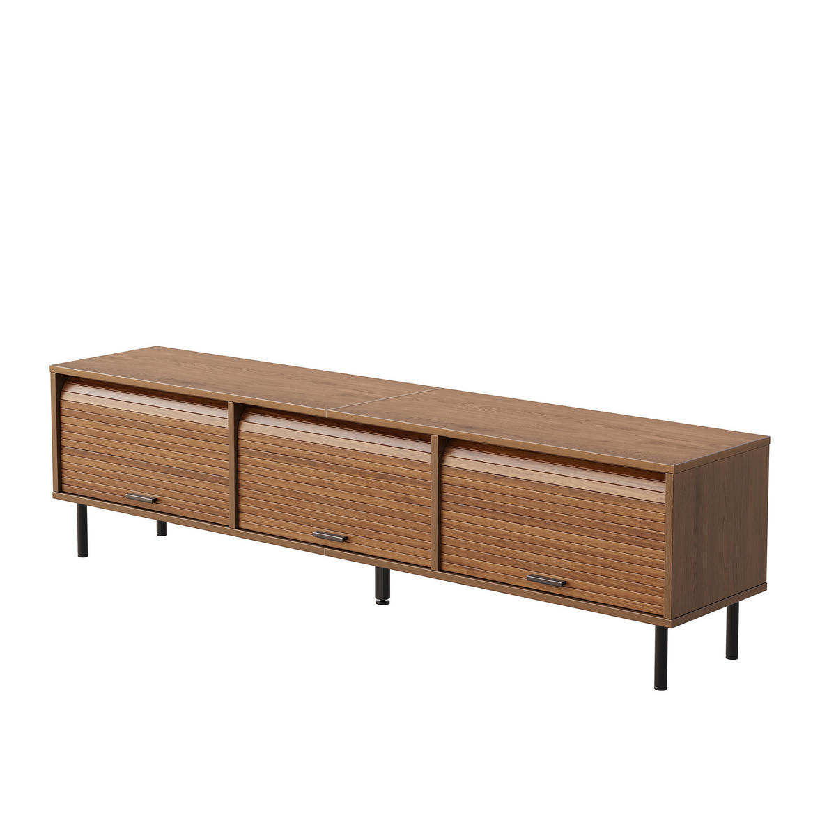 TV-LOWBOARD 180 x 40 x 55 cm aus MDF, 3 Schiebetüren, schwarze Metallfüße, Walnuss - Walnussfarben, Holzwerkstoff (180/55/40cm)